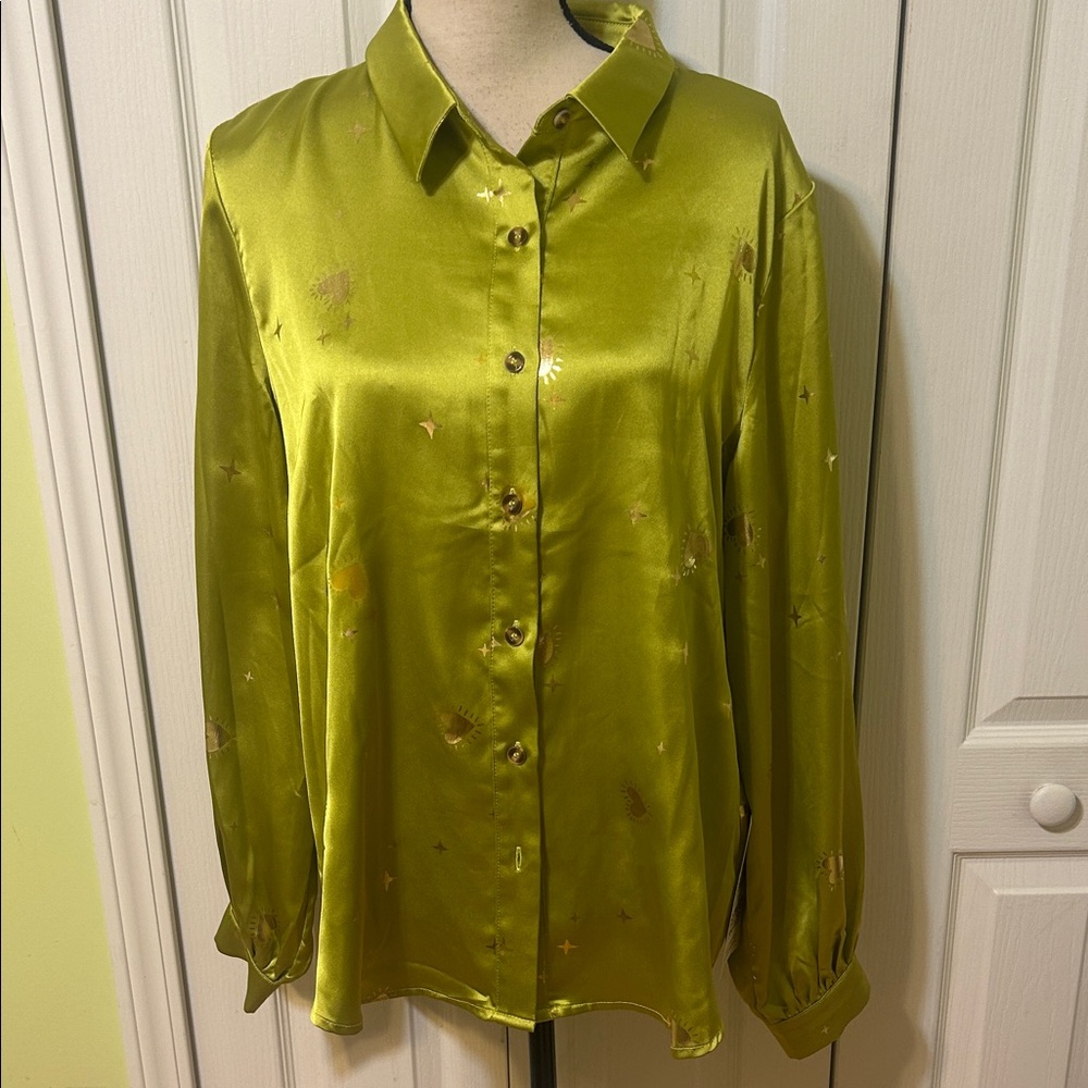 Never Fully Dressed Elegant Green Satin Women's Top